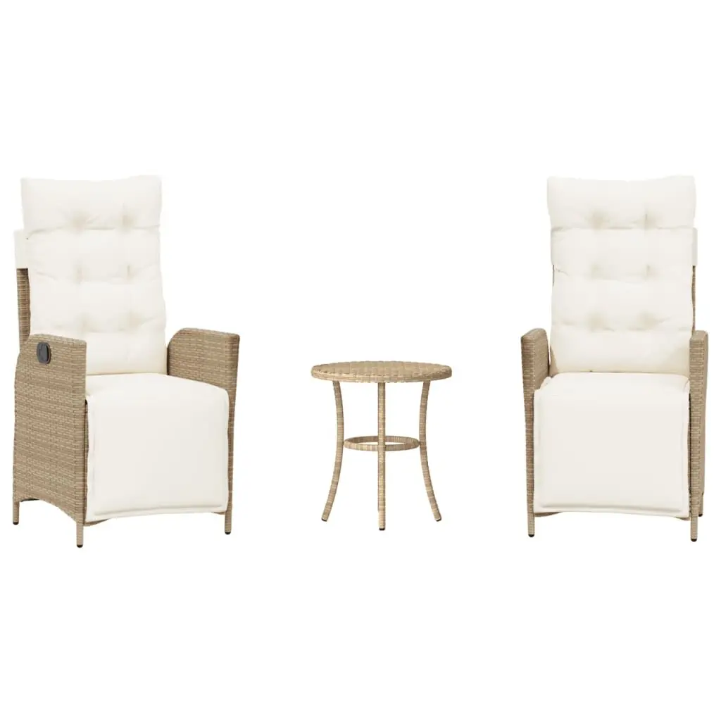 3 Piece Bistro Set Cushions Beige Poly Rattan Outdoor Dining Set