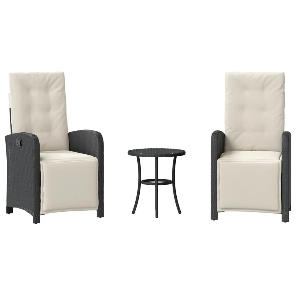 3 Piece Bistro Set Cushions Black Poly Rattan Outdoor Furniture