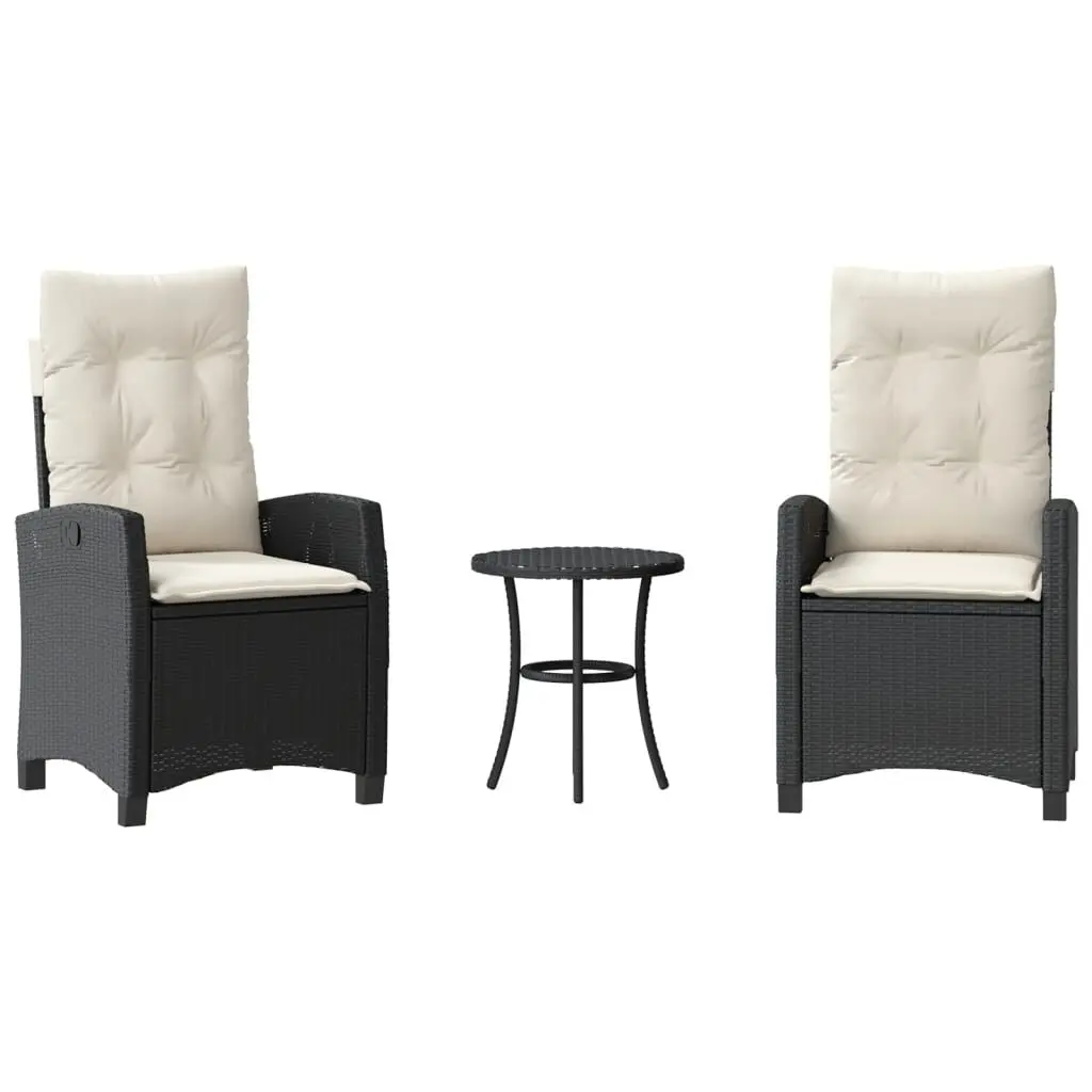 3 Piece Bistro Set Cushions Black Poly Rattan Outdoor Dining
