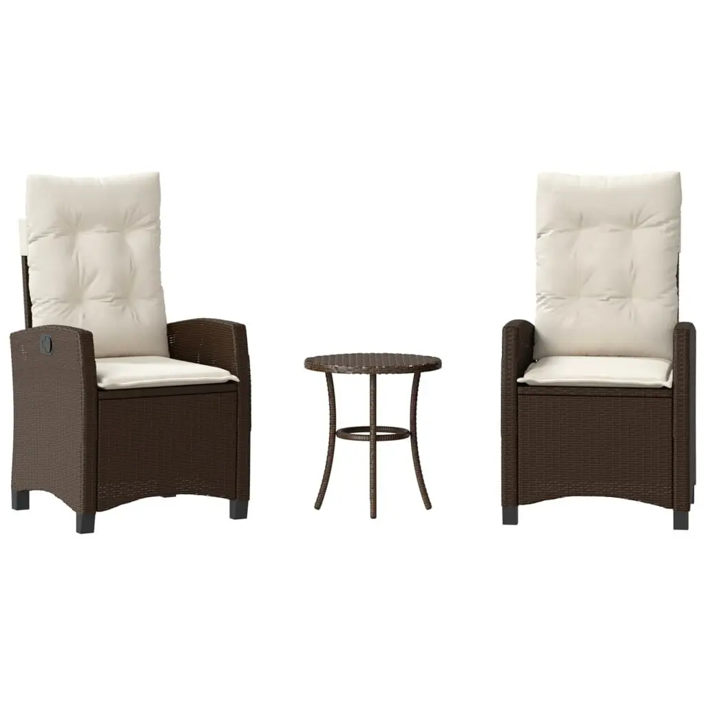 3 Piece Bistro Set Cushions Brown Poly Rattan Outdoor Patio Furniture