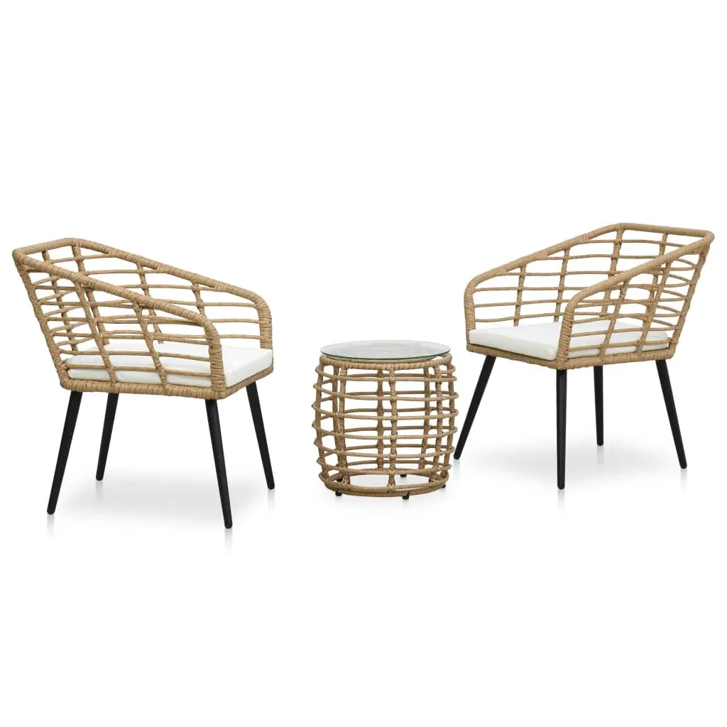 3 Piece Bistro Set Oak Poly Rattan Outdoor Cafe Dining Set