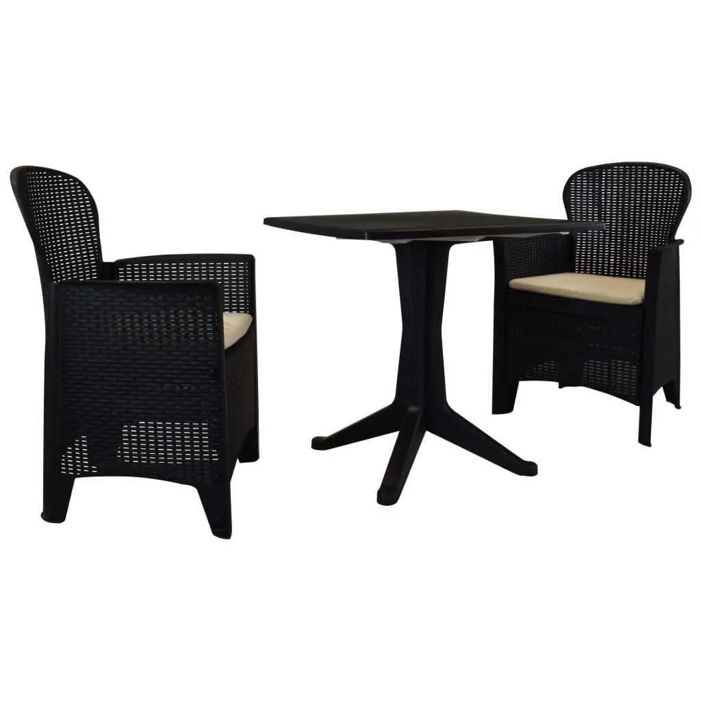 3 Piece Bistro Set Plastic Rattan Anthracite Outdoor Cafe Table and Chairs