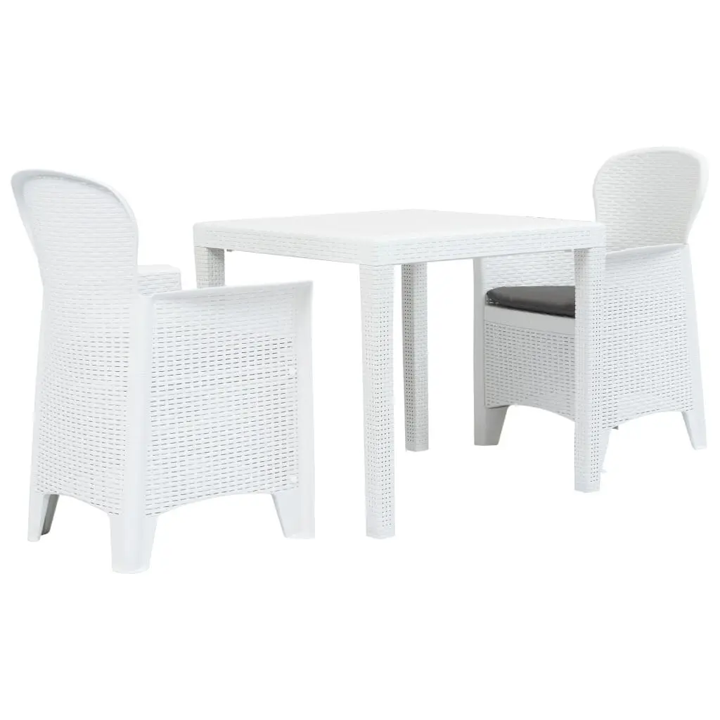 3 Piece Bistro Set Plastic White Rattan Look Outdoor Cafe Furniture