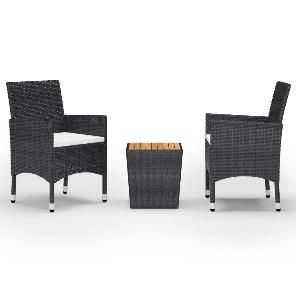 3 Piece Bistro Set Poly Rattan and Acacia Wood Black Outdoor Furniture