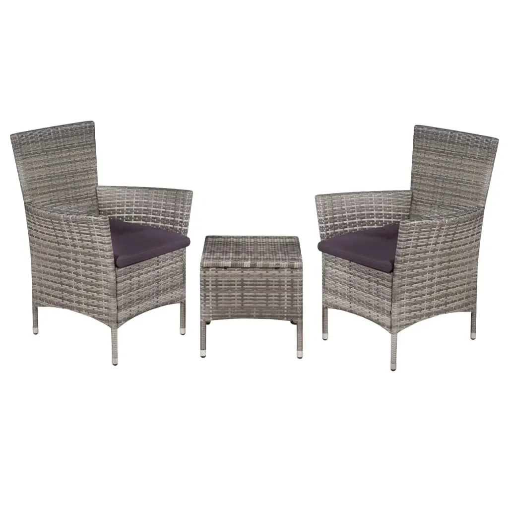 3 Piece Bistro Set Poly Rattan Gray Outdoor Cafe Table and Chairs
