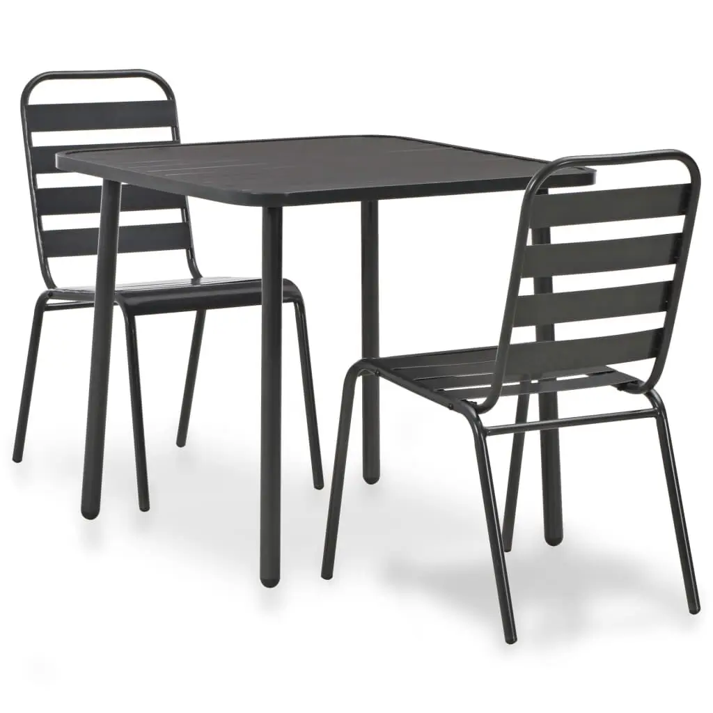 3 Piece Bistro Set Steel Dark Gray Outdoor Cafe Table and Chairs