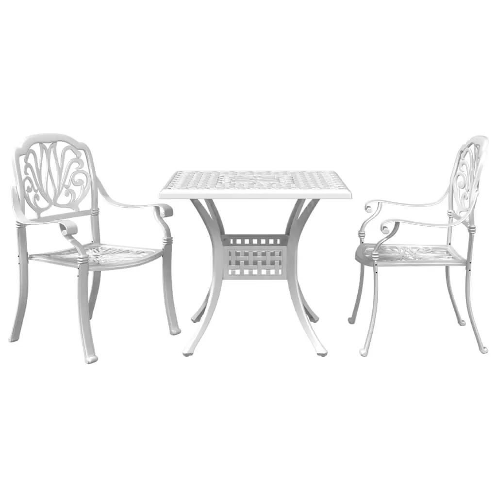 3 Piece Bistro Set White Cast Aluminum Outdoor Dining