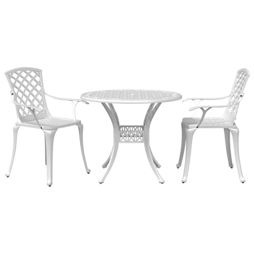3 Piece Bistro Set White Cast Aluminum Outdoor Cafe Furniture