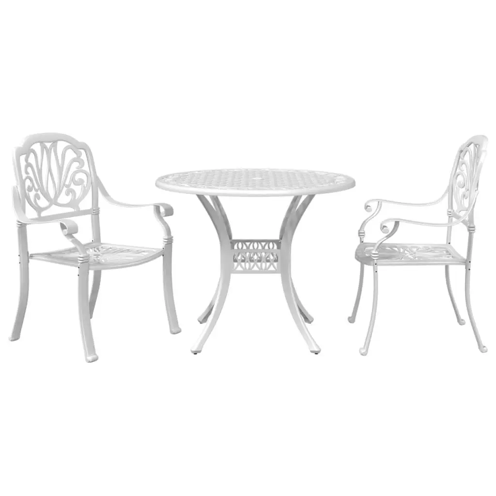 White 3 Piece Bistro Set Cast Aluminum Outdoor Patio Dining Furniture