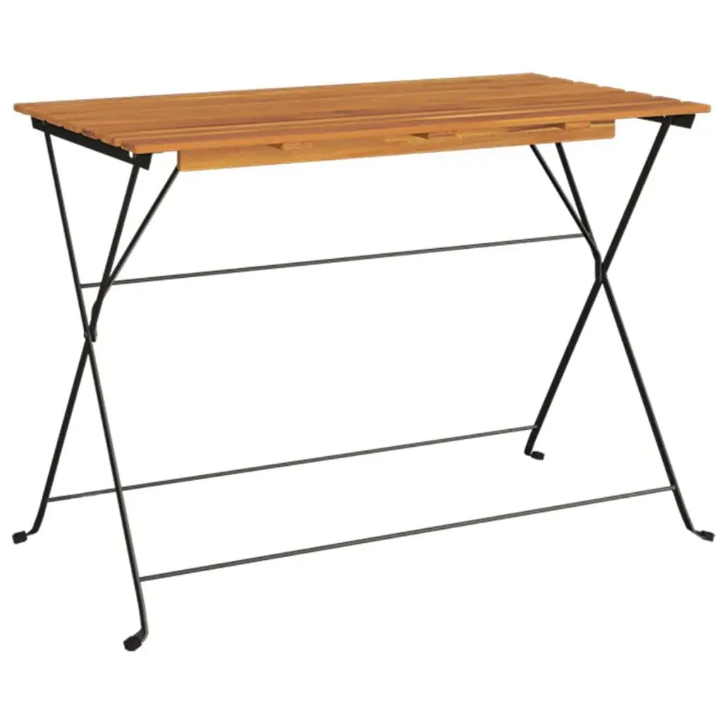 Folding Bistro Table 39.4x21.3x28 Inches Solid Wood Acacia and Steel Outdoor Dining