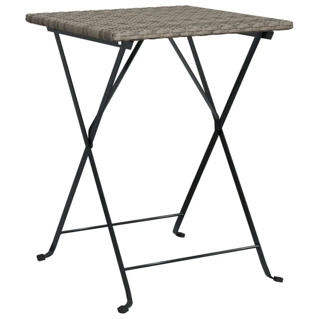 Folding Bistro Table Gray 21.7x21.3x28 Inches Poly Rattan Outdoor Patio Furniture
