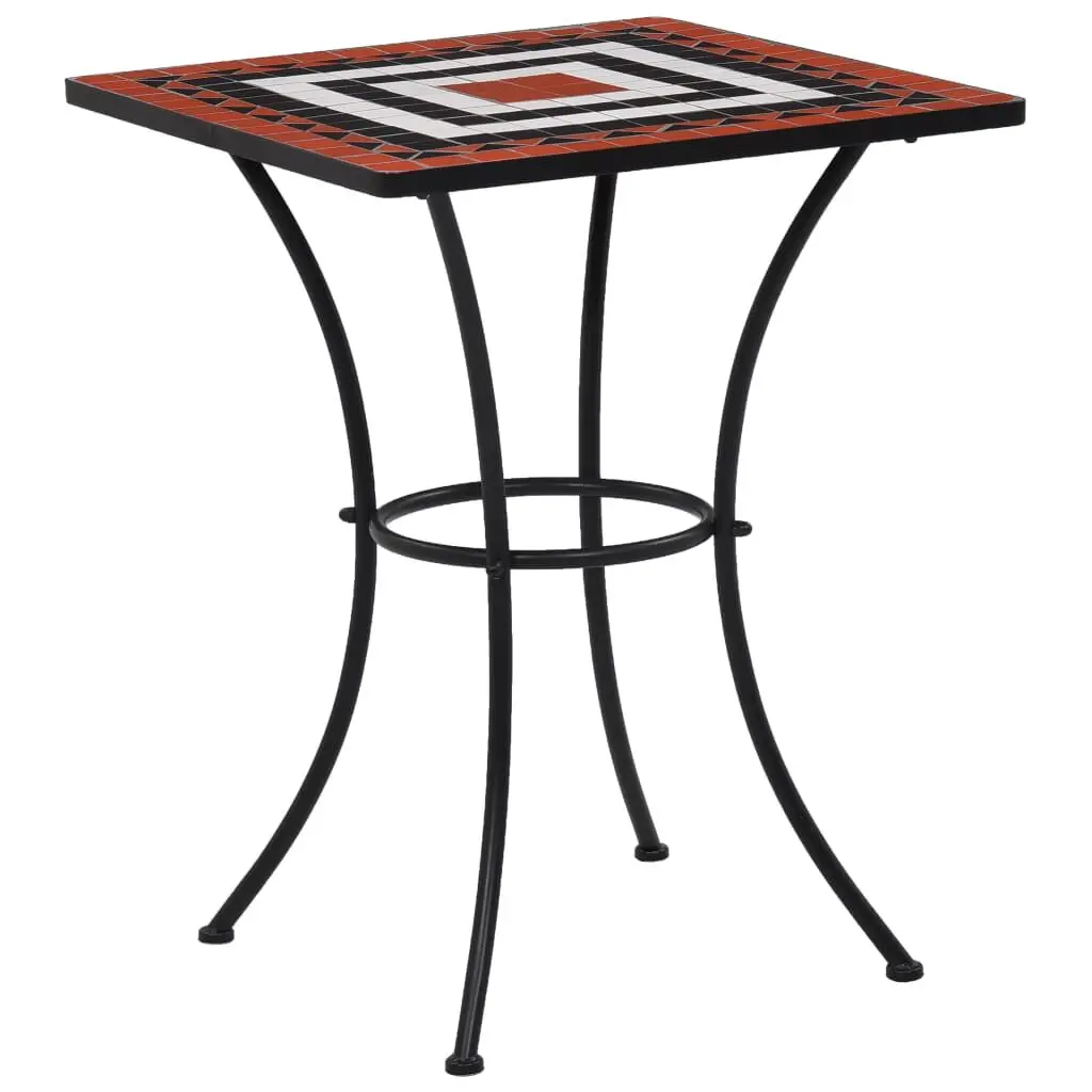 Mosaic Bistro Table Terracotta and White 23.6 Inch Ceramic Outdoor Dining