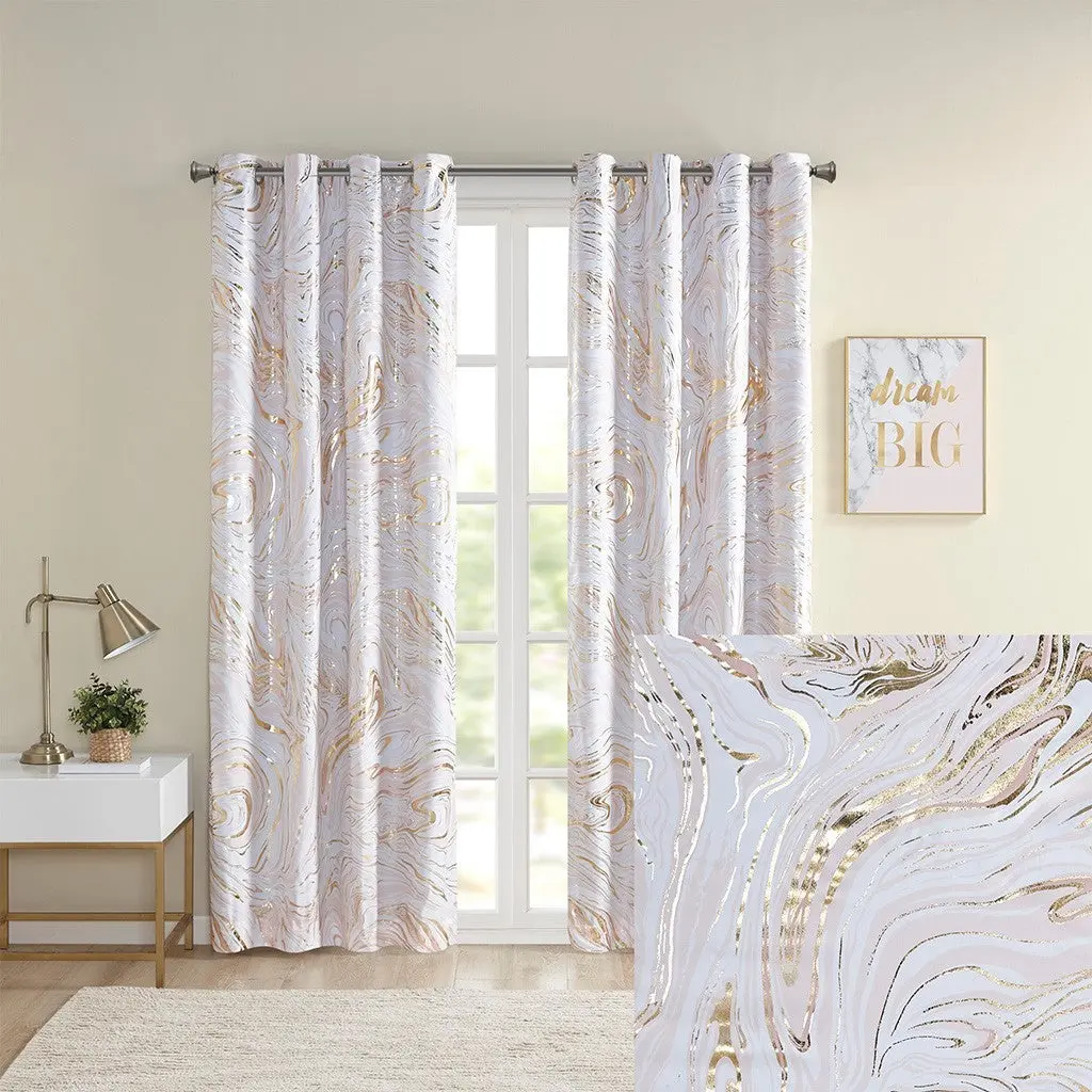 Grommet Top Printed Marble Metallic Blackout Curtain Single Panel jla