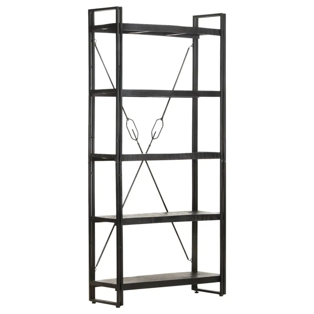 5-Tier Bookcase Black 35.4x11.8 Inches Solid Mango Wood Bookshelf