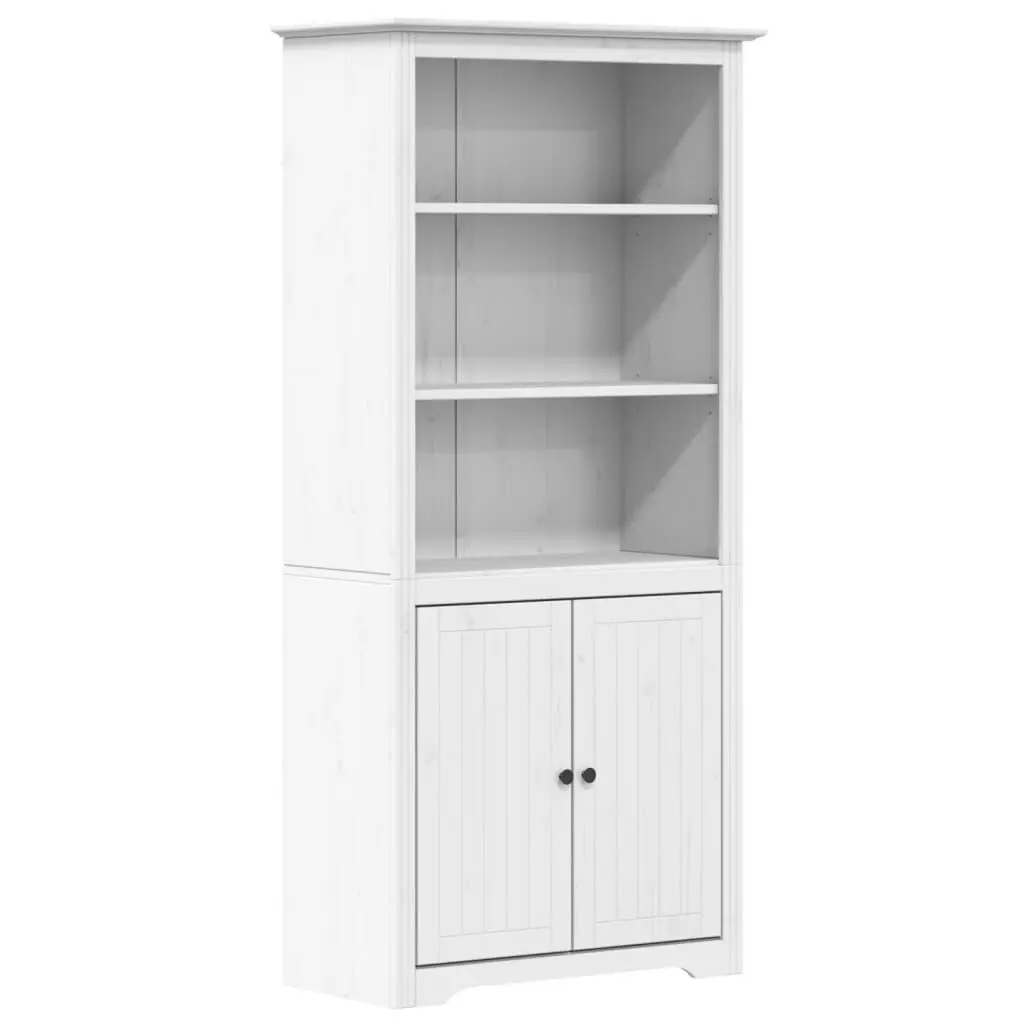 Bookcase BODO White 32.3x15.7x68.1 Inches Solid Wood Pine Tall Bookshelf Home
