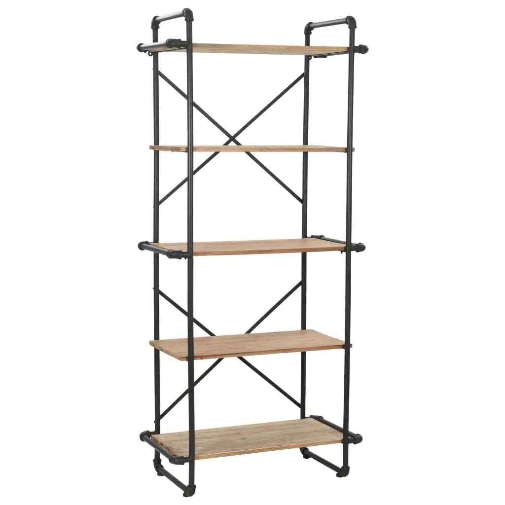 Bookcase Solid Firwood and Steel 31.4x16.5x70.8 Inches Industrial Shelf