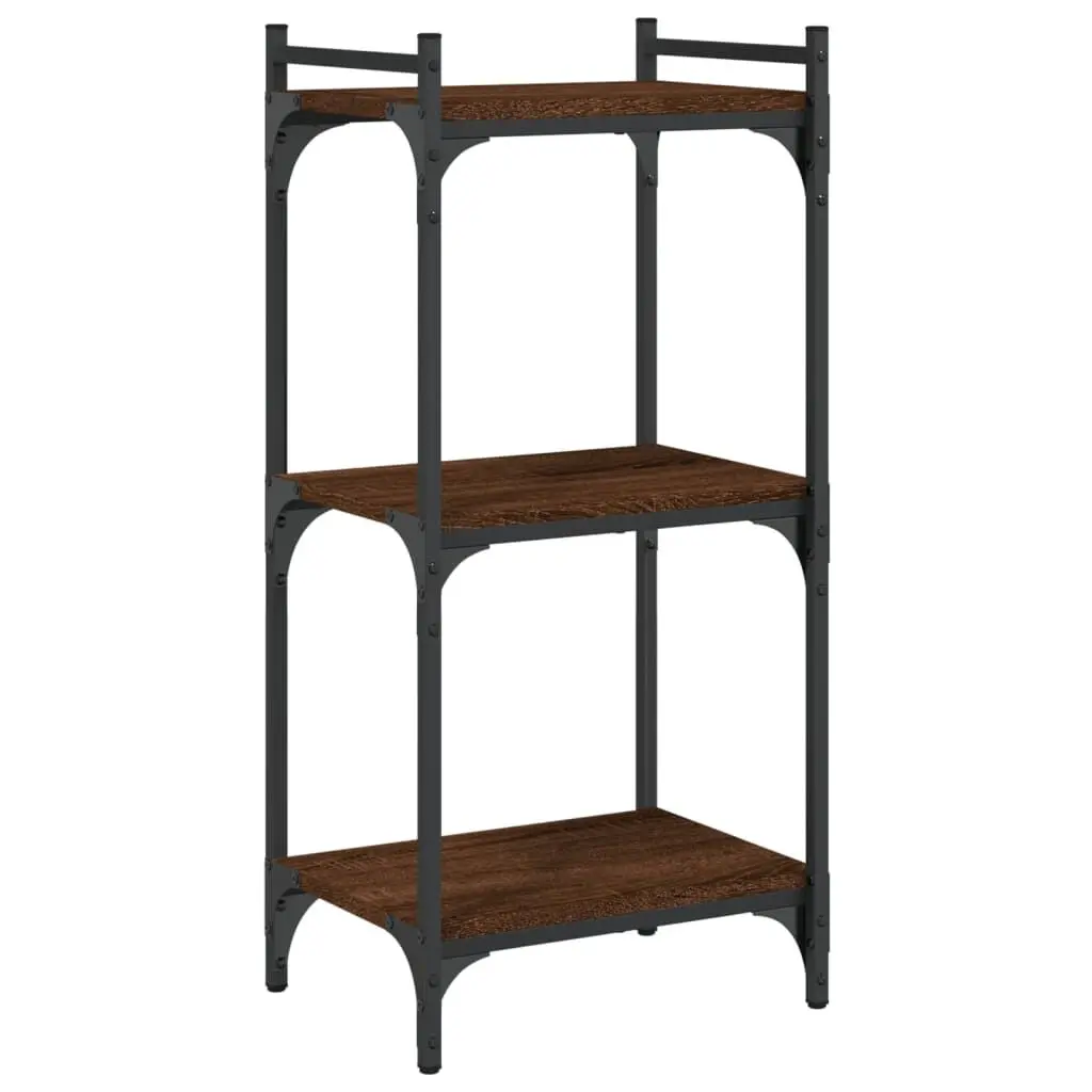 3-Tier Bookcase 15.7x11.8x33.9 Inches Brown Oak Engineered Wood Small Bookshelf