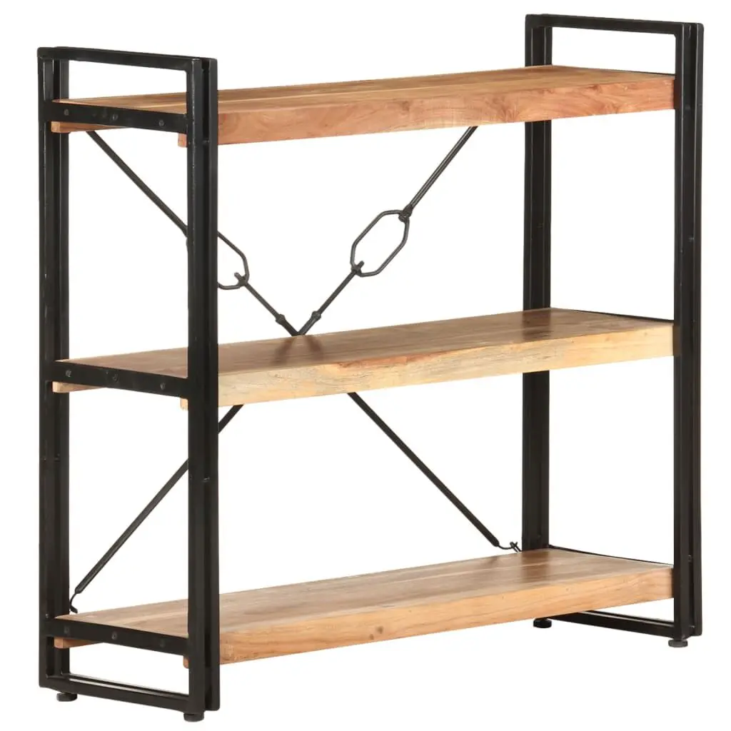 3-Tier Bookcase 35.4x11.8x31.5 Inches Solid Acacia Wood Wide Bookshelf