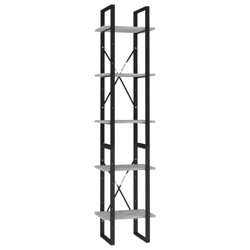 5-Tier Book Cabinet Concrete Gray 15.7x11.8x68.9 Engineered Wood Storage Shelf
