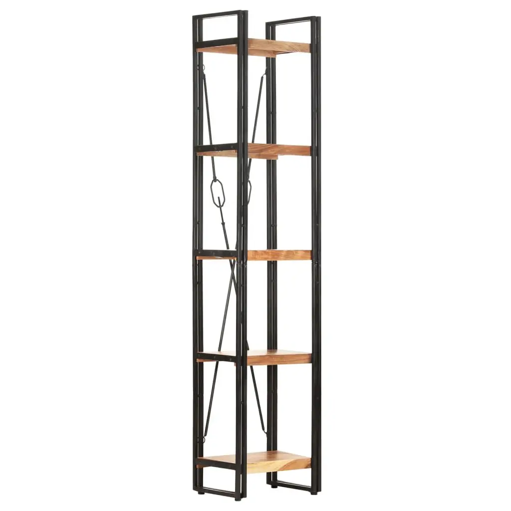 5-Tier Bookcase 15.7x11.8x70.9 Inches Solid Acacia Wood Tall Bookshelf