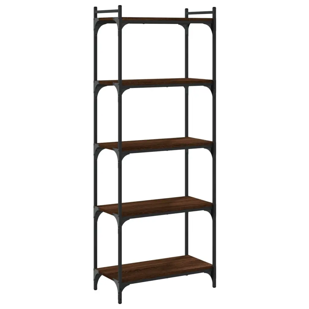 5-Tier Bookcase 23.6x11.8x60.6 Inches Brown Oak Engineered Wood Medium Tall Bookshelf