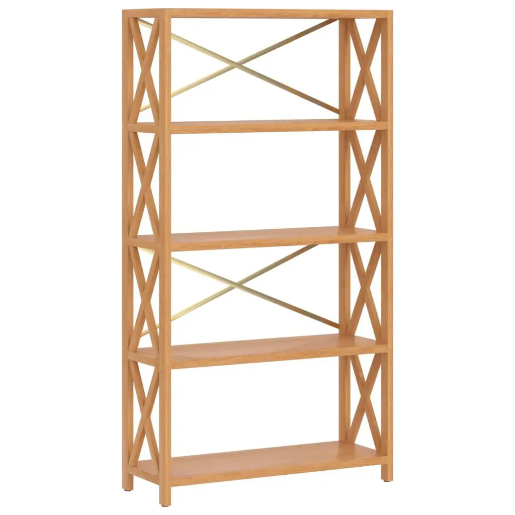 5-Tier Shelf 31.5x11.8x57.5 Inches Solid Wood Oak Wide Tall Bookcase
