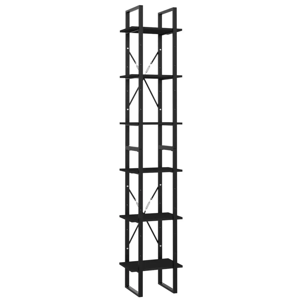 6-Tier Book Cabinet Black 15.7x11.8x82.7 Inches Engineered Wood Bookshelf