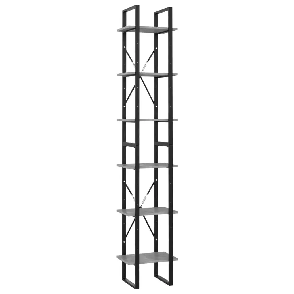 6-Tier Book Cabinet Concrete Gray 15.7x11.8x82.7 Inches Engineered Wood Shelf