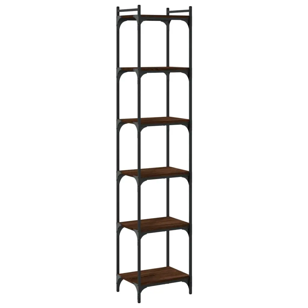6-Tier Bookcase 15.7x11.8x74 Inches Brown Oak Engineered Wood Extra Tall Narrow Bookshelf