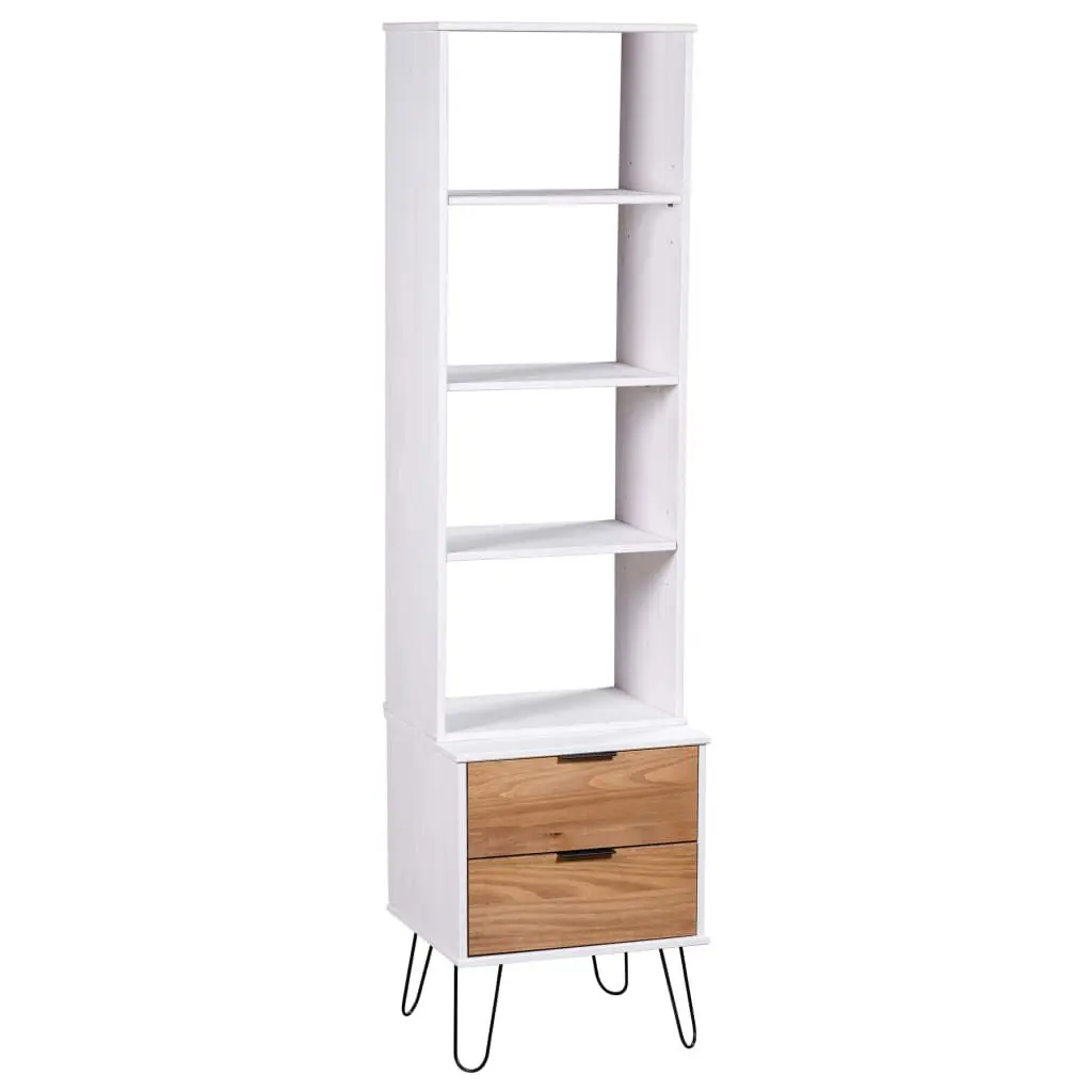 Book Cabinet New York White and Natural Solid Pine Wood Storage Furniture