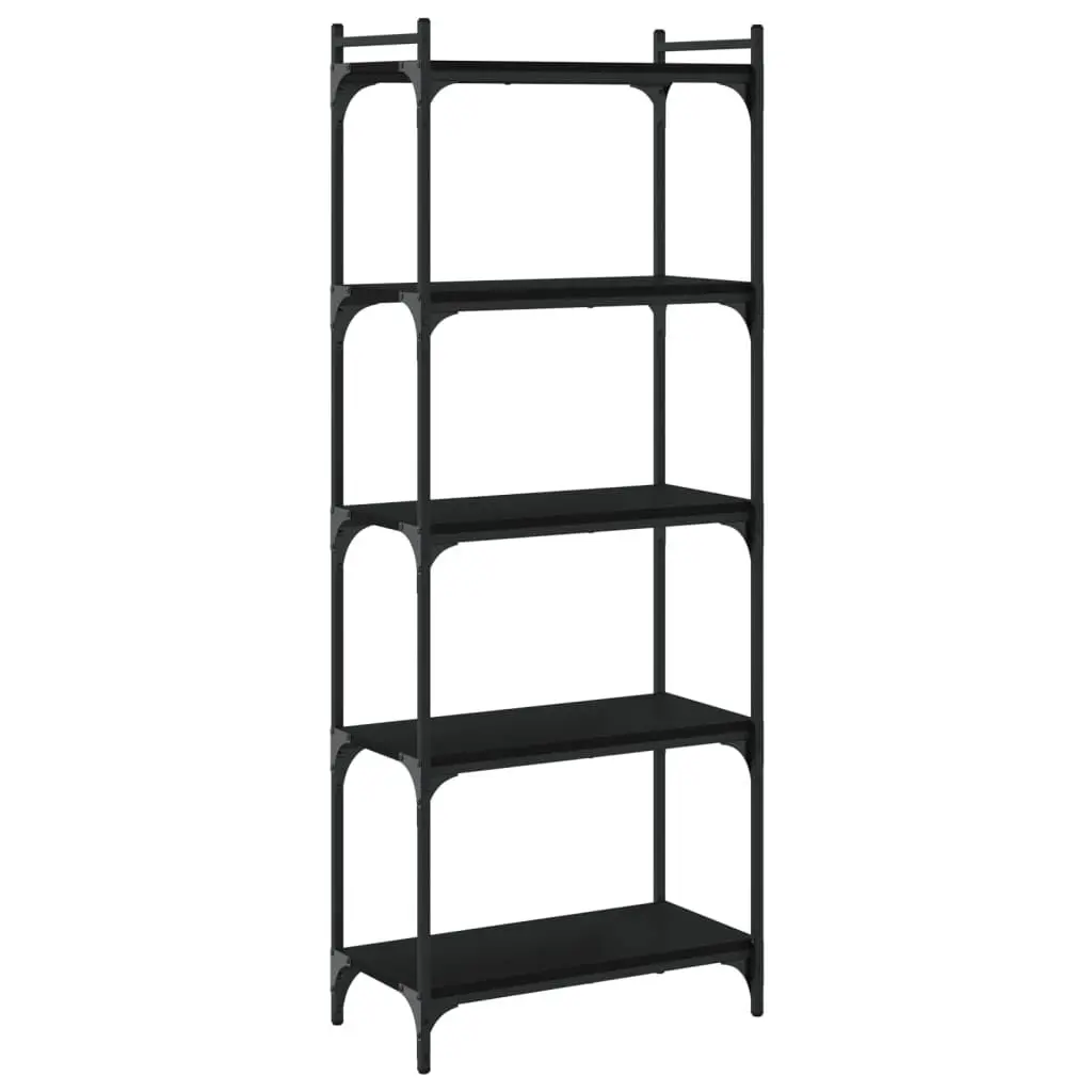 Bookcase 5-Tier Black 23.6x11.8x60.6 Inches Engineered Wood Compact Bookshelf