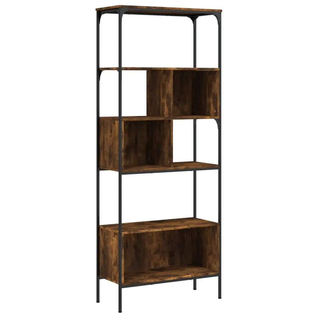 Bookcase 5-Tier Smoked Oak 29.9x13x74.2 Inch Engineered Wood Storage Shelf