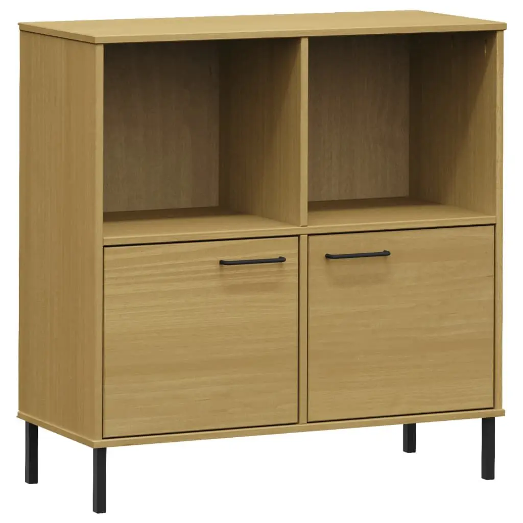 Bookcase Metal Legs Brown 35.4x13.8x35.6 Inches Solid Wood OSLO Shelf