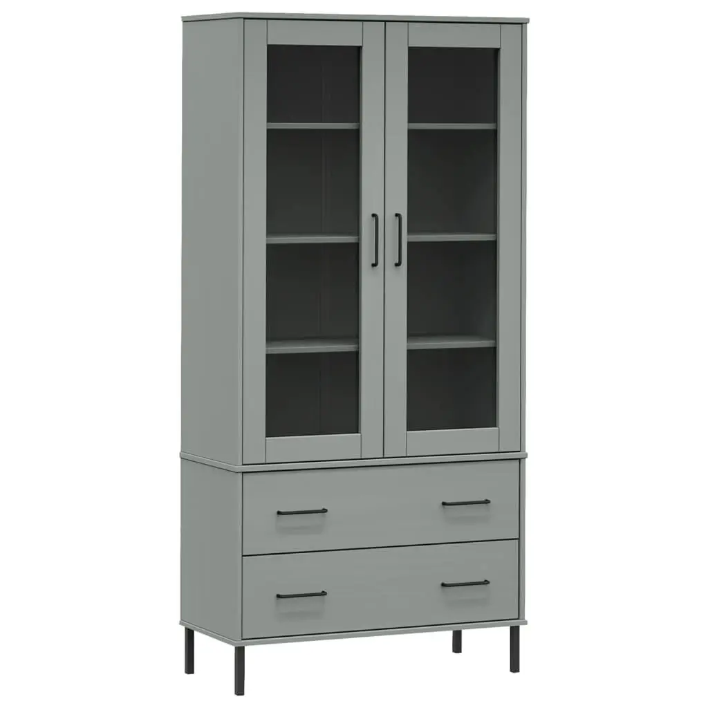 Bookcase Metal Legs Gray 33.5x13.8x67.9 Inches Solid Wood OSLO