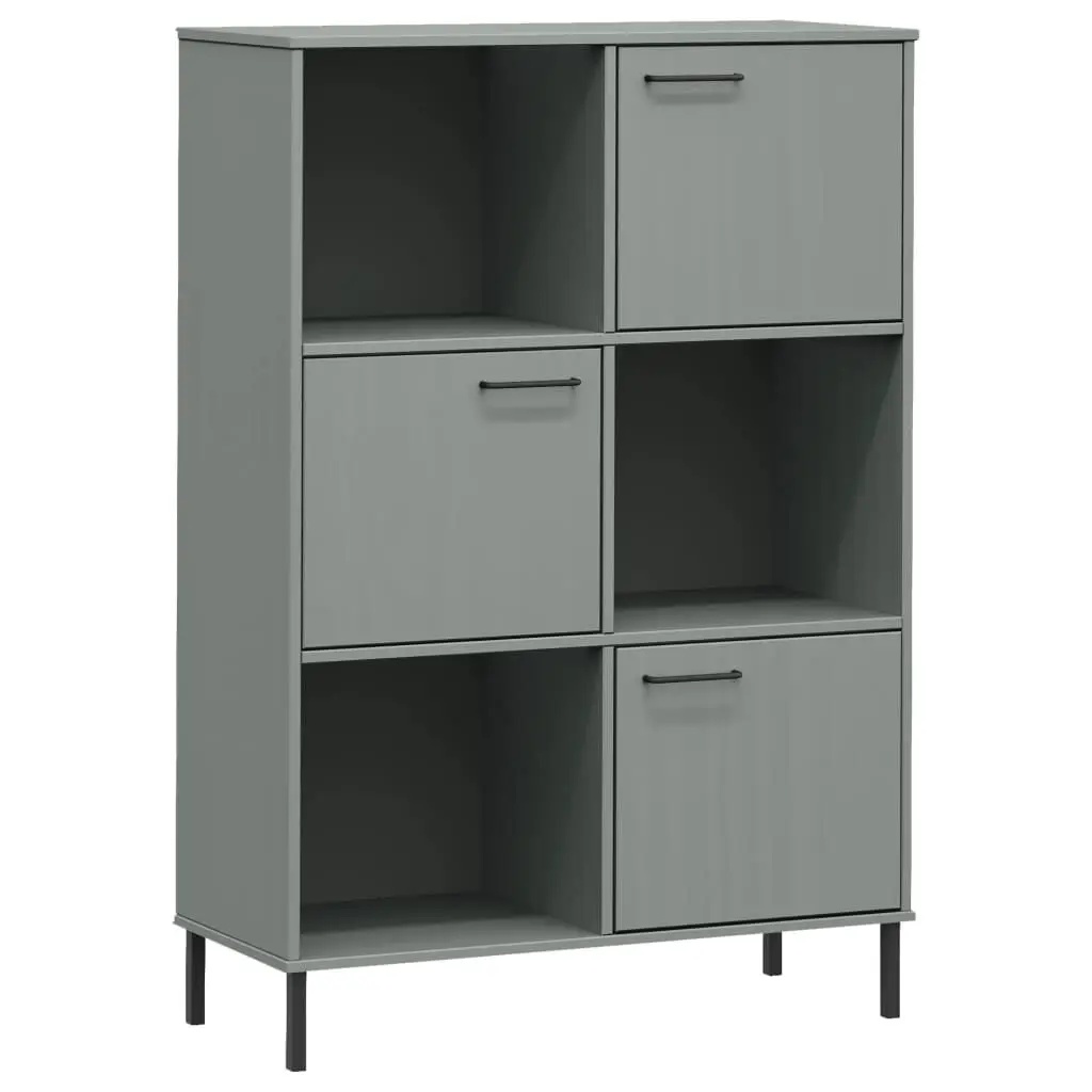 Bookcase Metal Legs Gray 35.4x13.8x50.6 Inches Solid Wood OSLO Home Furniture