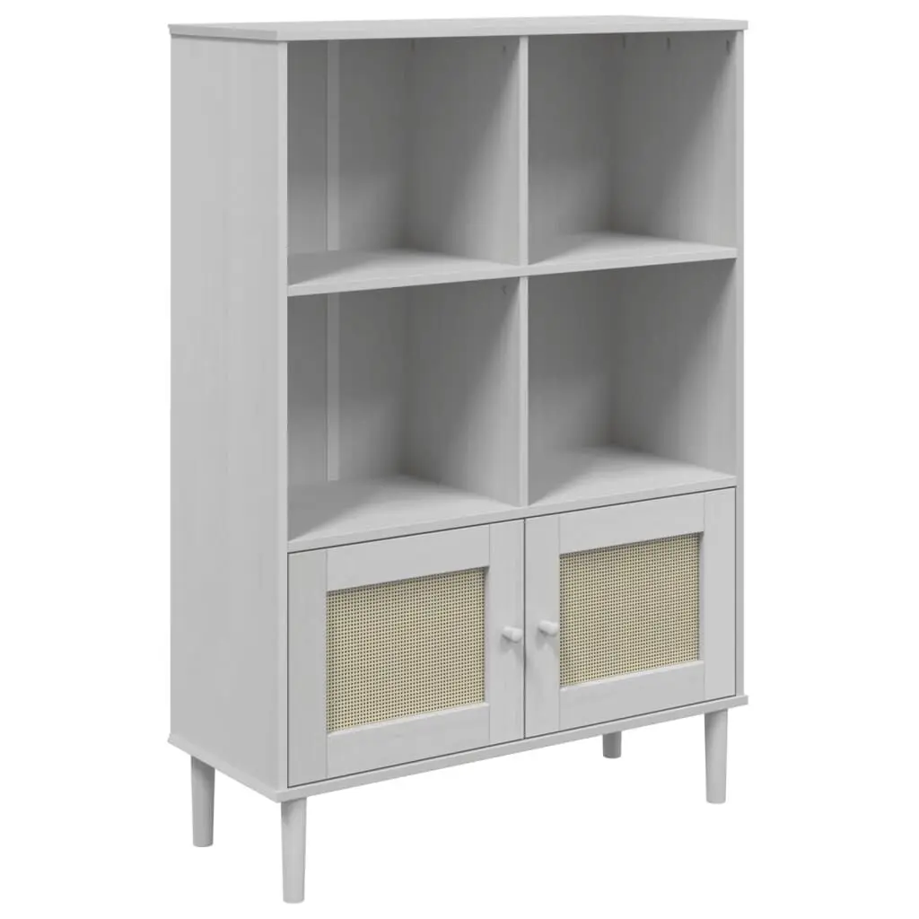 Bookcase SENJA Rattan Look White 35.4x13.8x51.2 Solid Wood Pine Storage Shelf