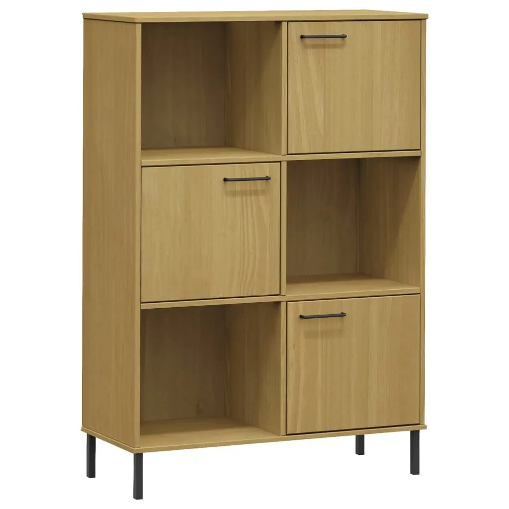 Brown Solid Wood OSLO Bookcase Metal Legs 35.4x13.8x50.6 Inches