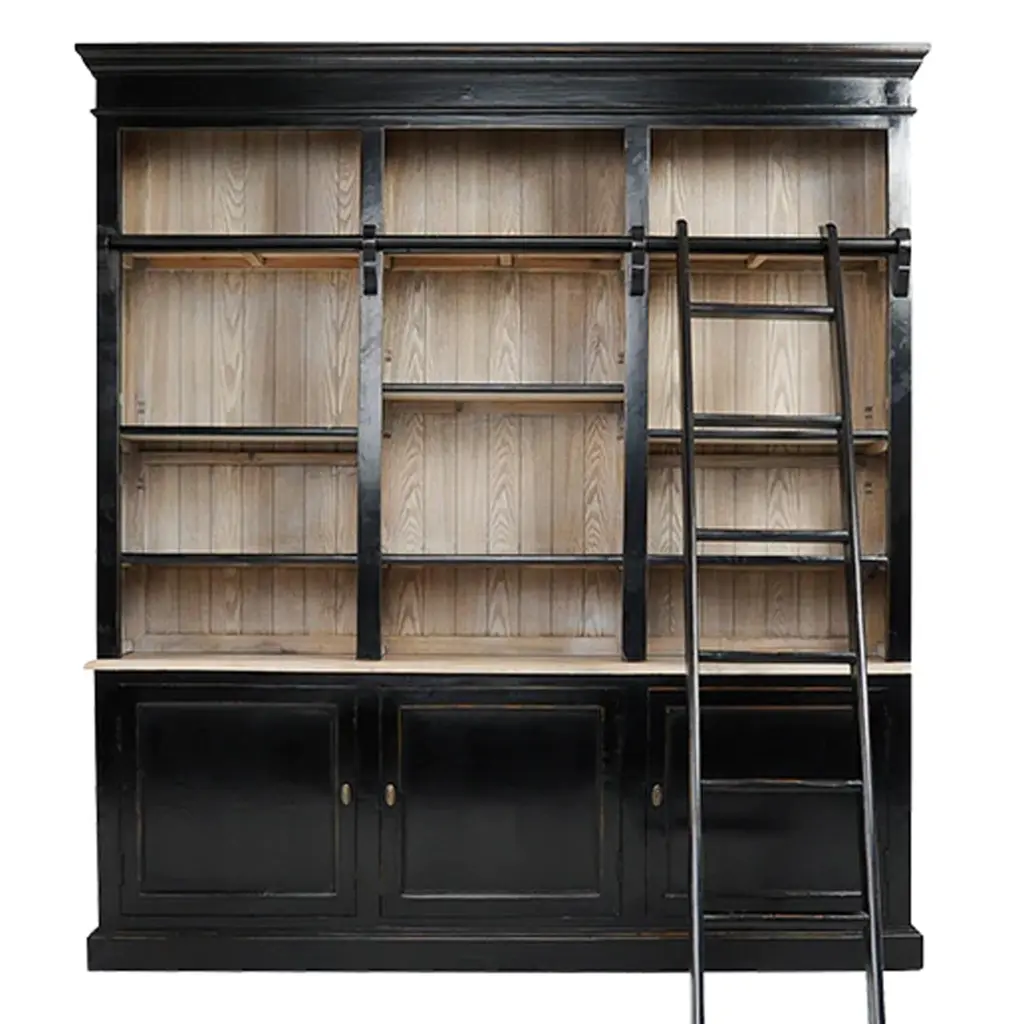 89 Inch Bookcase Sliding Ladder 3 Doors 4 Customizable Shelves royal hampton