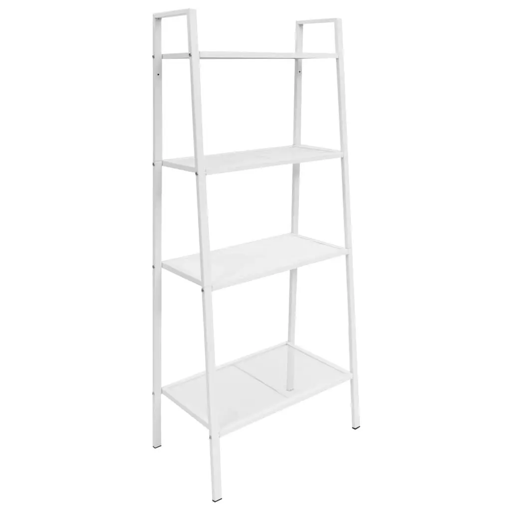 4 Tier Metal Ladder Bookcase White Modern Storage Shelf