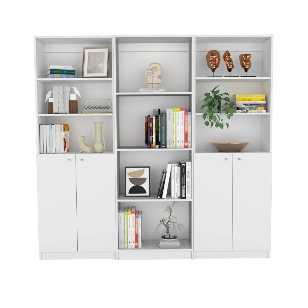Emery 3 Piece Living Room Set White Particle Board Bookcases treevol furniture