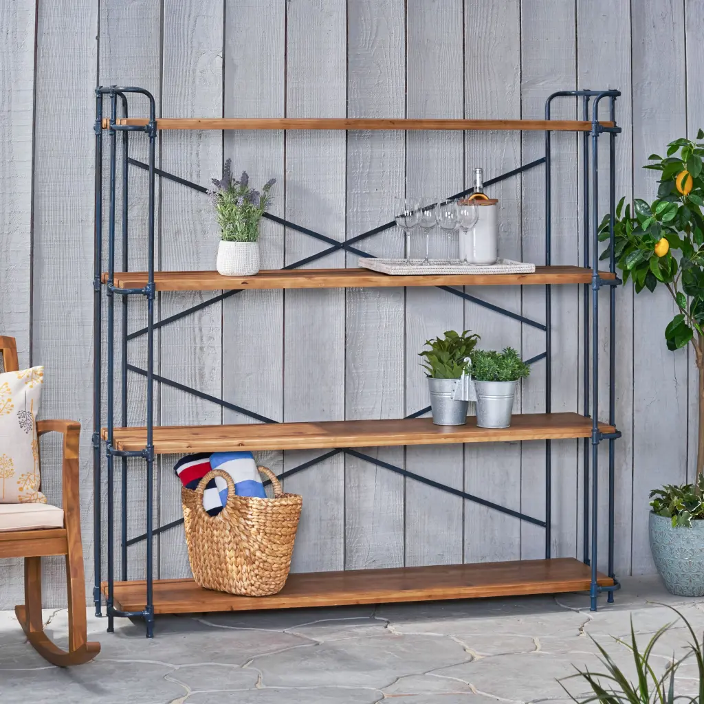 Yorktown 4 Shelf Bookcase Natural Metallic and Timber Wood
