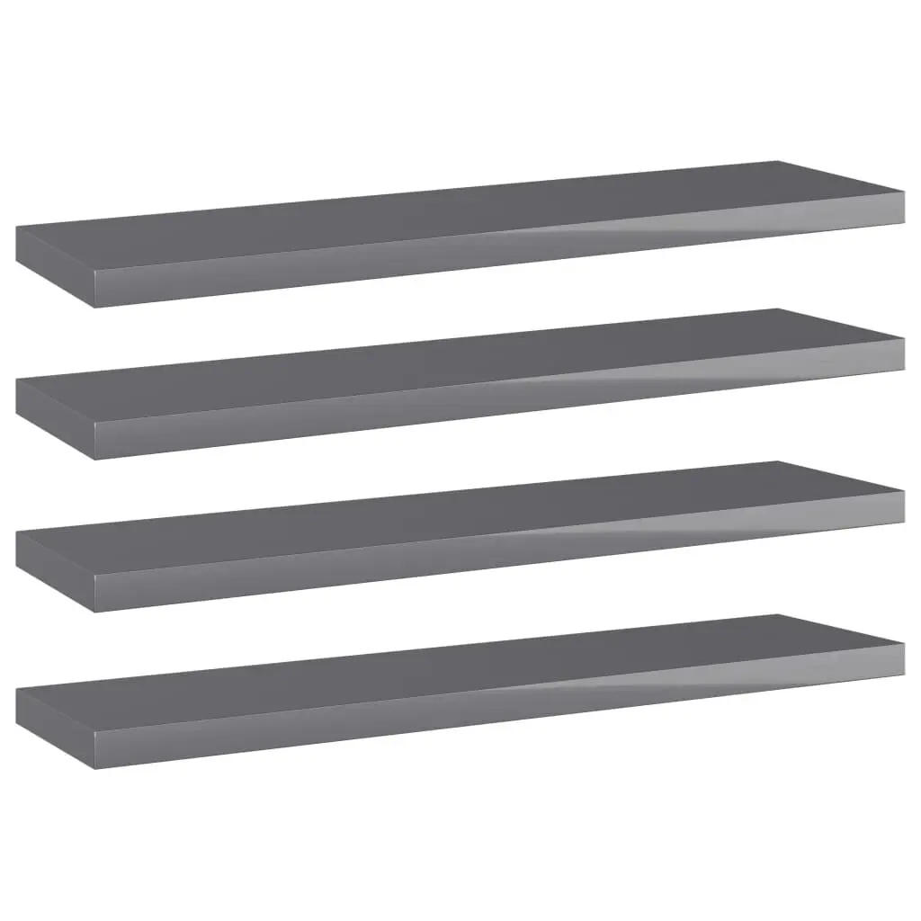 4 Pack High Gloss Gray Bookshelf Boards 15.7x3.9x0.6 Inches Engineered Wood Shelves