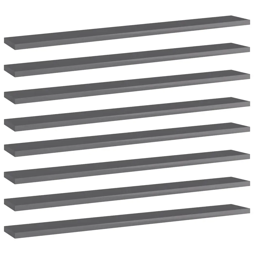 8 Pack High Gloss Gray Bookshelf Boards 31.5x3.9x0.6 Inches Engineered Wood Shelves