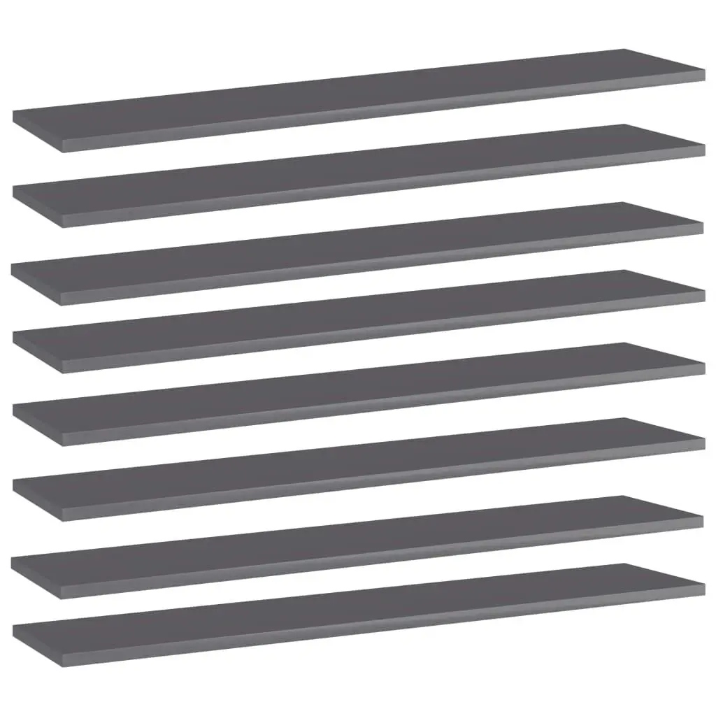 8 Pack High Gloss Gray Bookshelf Boards 39.4x7.9x0.6 Inches Engineered Wood Shelves