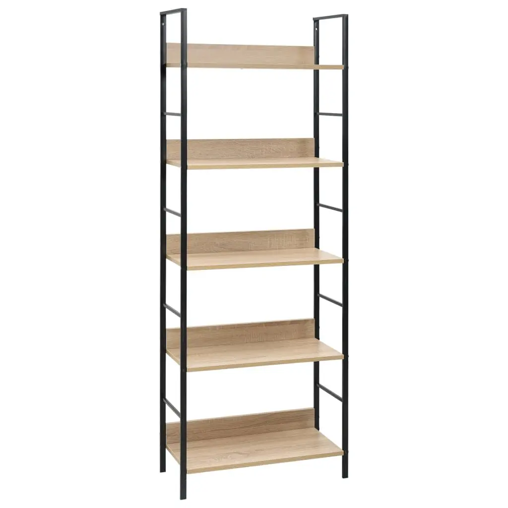 5-Layer Book Shelf Oak 23.6x10.9x62.4 Inches Engineered Wood Storage