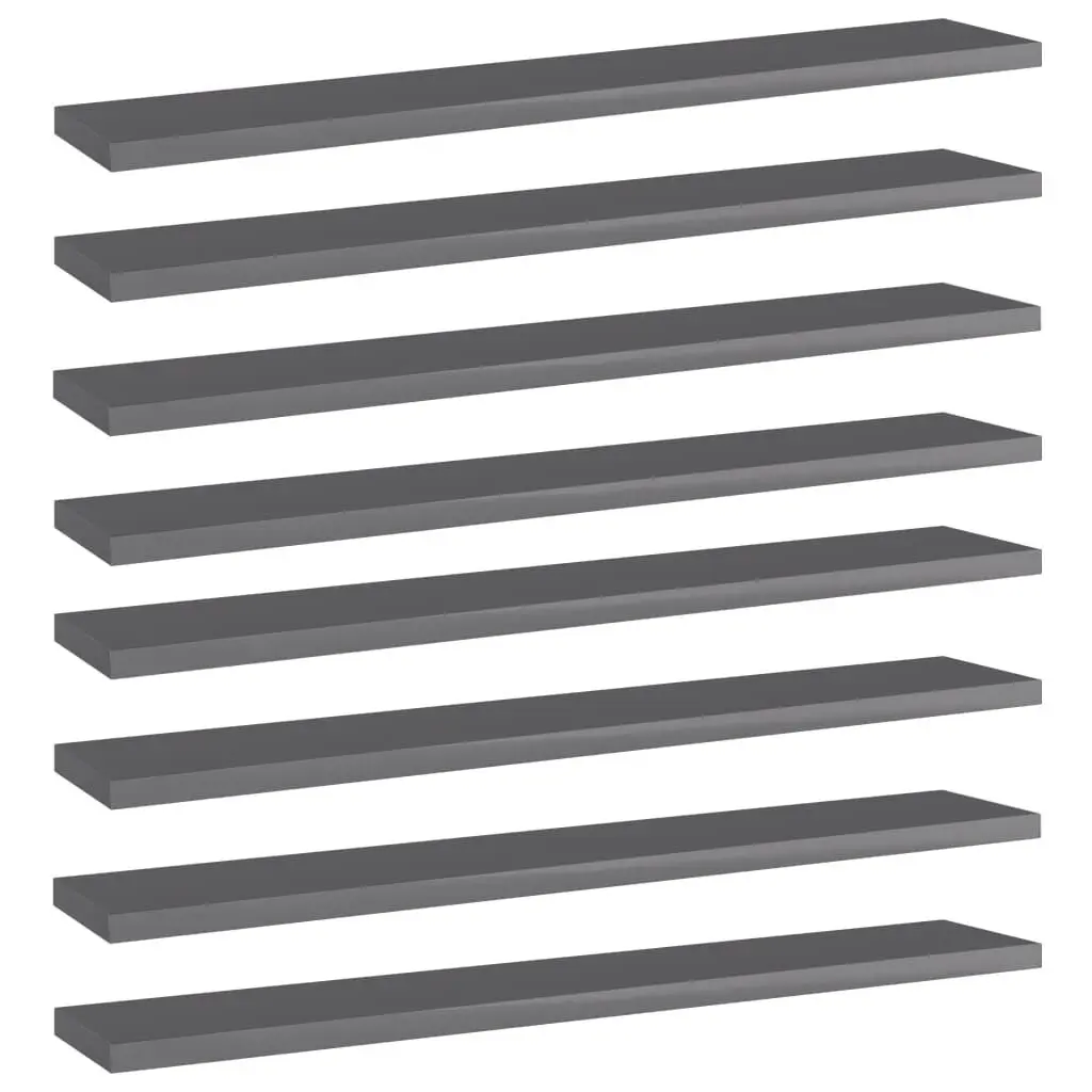 Bookshelf Boards 8 pcs High Gloss Gray 23.6x3.9x0.6 Engineered Wood Shelving