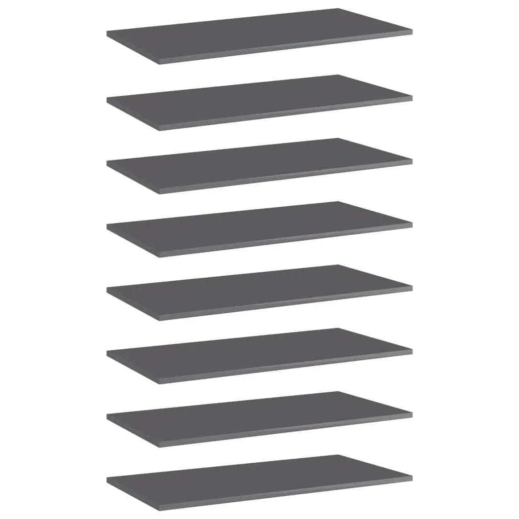 8 Piece High Gloss Gray Bookshelf Boards 31.5x15.7x0.6 Engineered Wood