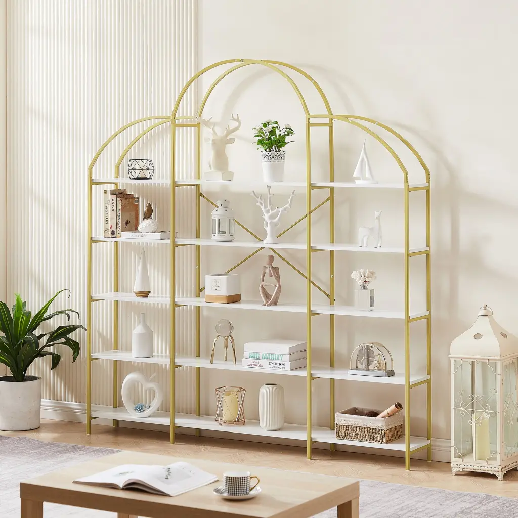 74.8 Inch 5 Tier Office Bookcase Bookshelf Round Presentation Shelf rnb