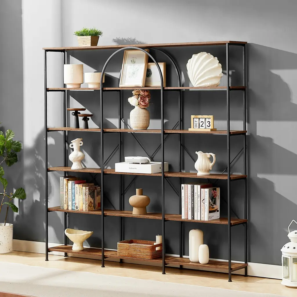 6 Tier Bookcase Vintage Industrial Style Open Bookshelf Home Office rnb