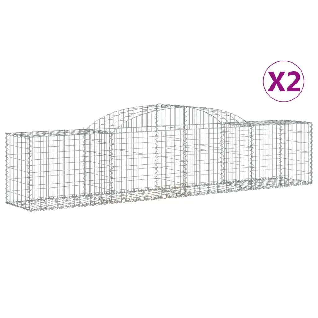 2 Pack Short Arched Gabion Binquireets 118.1x19.7x23.6/31.5 Inch Galvanized Iron Border Fences
